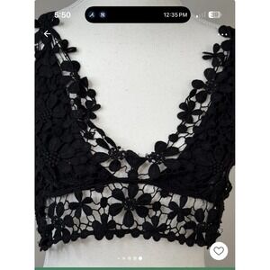 Free People L Black Floral Crochet Lace Bralette Crop Top Strappy Boho Festival